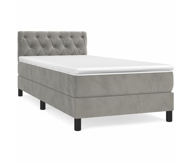 Conforama Cama box spring con colchón terciopelo gris claro 80x200 cm Diseño de botones