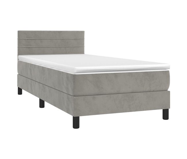 Conforama Cama Box Spring Con Colchón Terciopelo Gris Claro 100x200 Cm Rayas Horizontales