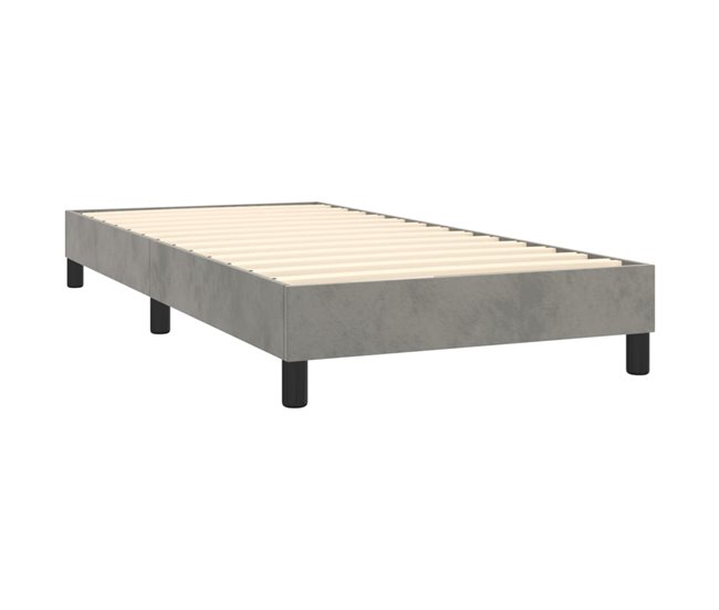 Conforama Cama Box Spring Con Colchón Terciopelo Gris Claro 100x200 Cm Rayas Horizontales