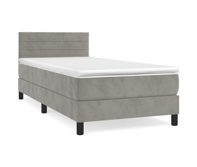 Conforama Cama box spring con colchón terciopelo gris claro 100x200 cm Rayas horizontales