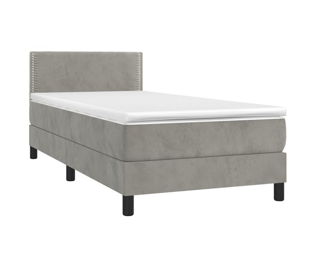 Conforama Cama Box Spring Con Colchón Terciopelo Gris Claro 90x190 Cm Liso Con Clavos