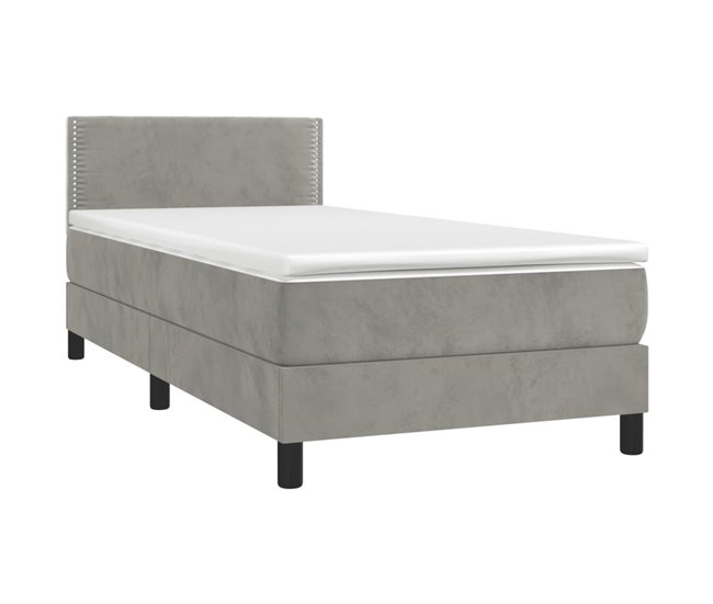 Conforama Cama Box Spring Con Colchón Terciopelo Gris Claro 80x200 Cm Liso Con Clavos