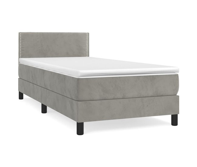 Conforama Cama box spring con colchón terciopelo gris claro 80x200 cm Liso con clavos