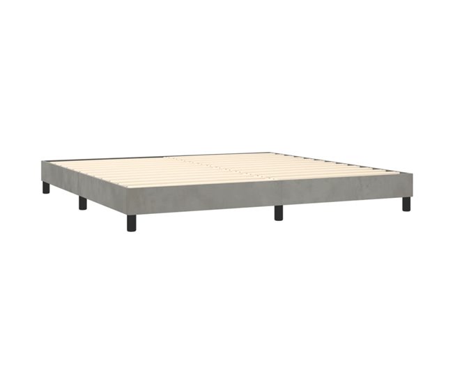 Conforama Cama Box Spring Con Colchón Terciopelo Gris Claro 200x200 Cm Bloques Con Cuadros