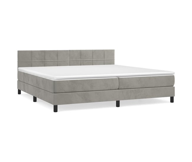 Conforama Cama box spring con colchón terciopelo gris claro 200x200 cm Bloques con cuadros