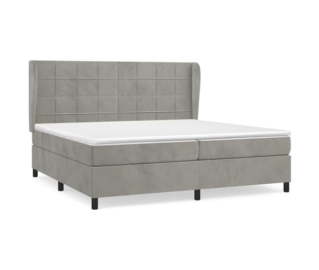 Conforama Cama box spring con colchón terciopelo gris claro 200x200 cm Bloques con cuadros