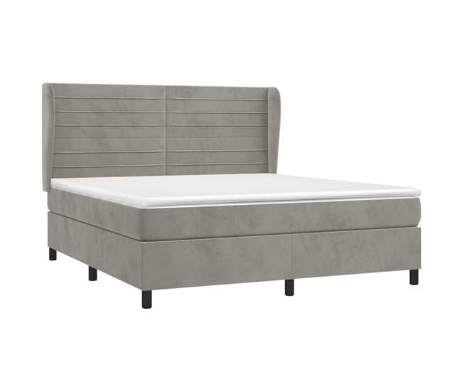 Conforama Cama Box Spring Con Colchón Terciopelo Gris Claro 160x200 Cm Rayas Horizontales