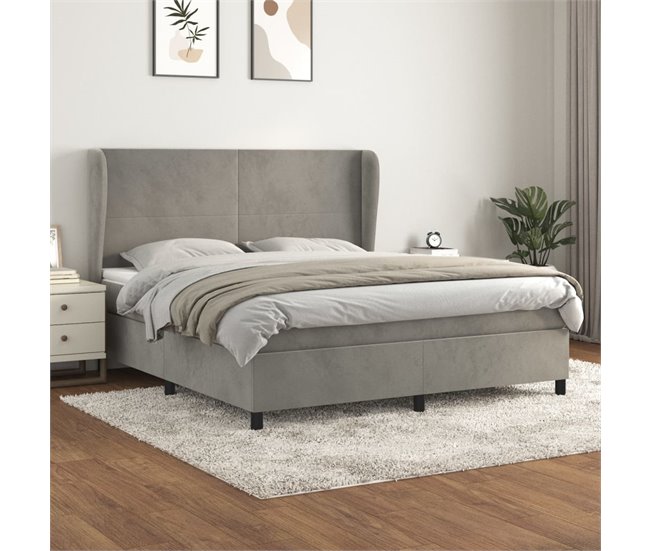 Conforama Cama Box Spring Con Colchón Terciopelo Gris Claro 160x200 Cm Diseño Plano