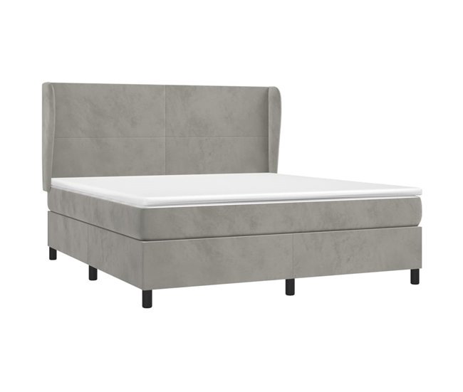 Conforama Cama Box Spring Con Colchón Terciopelo Gris Claro 160x200 Cm Diseño Plano