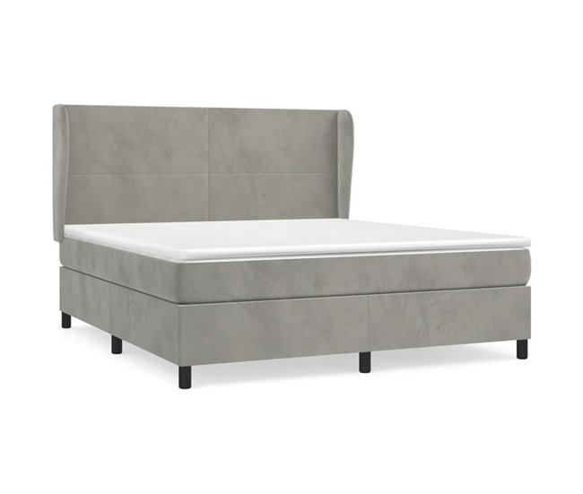 Conforama Cama box spring con colchón terciopelo gris claro 160x200 cm Diseño plano