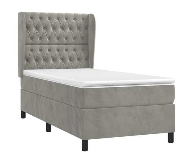 Conforama Cama Box Spring Con Colchón Terciopelo Gris Claro 80x200 Cm Diseño De Botones