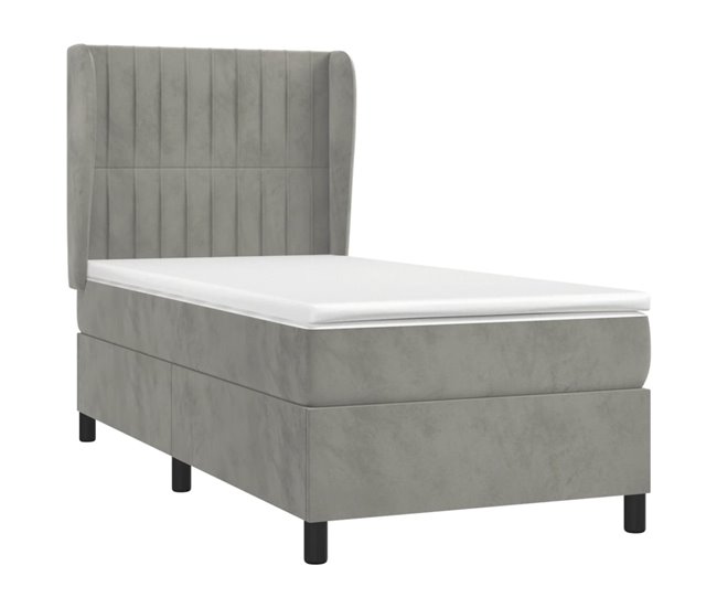 Conforama Cama Box Spring Con Colchón Terciopelo Gris Claro 80x200 Cm Rayas Verticales