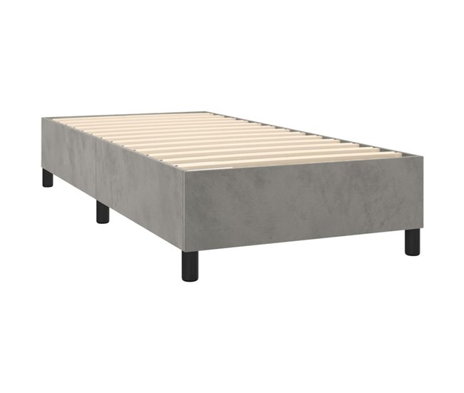 Conforama Cama Box Spring Con Colchón Terciopelo Gris Claro 80x200 Cm Rayas Verticales