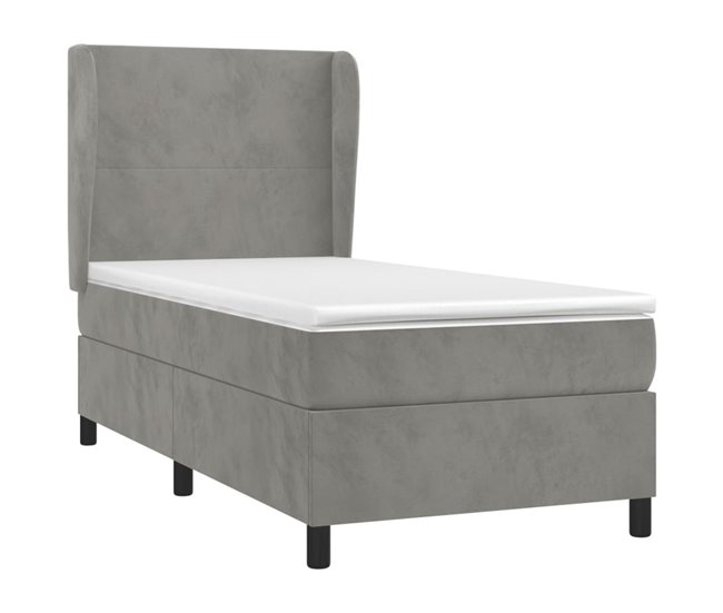 Conforama Cama Box Spring Con Colchón Terciopelo Gris Claro 80x200 Cm Diseño Plano