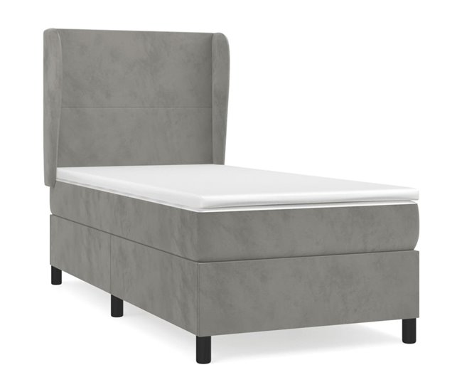 Conforama Cama box spring con colchón terciopelo gris claro 80x200 cm Diseño plano