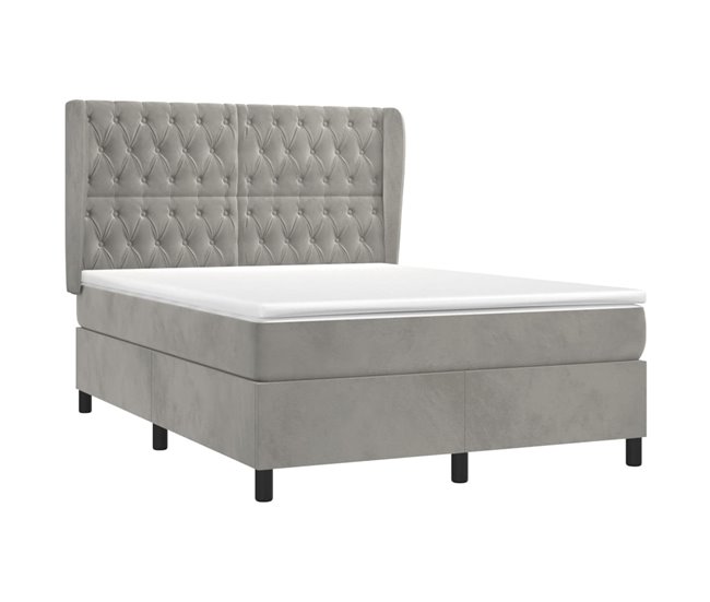 Conforama Cama Box Spring Con Colchón Terciopelo Gris Claro 140x200 Cm Diseño De Botones