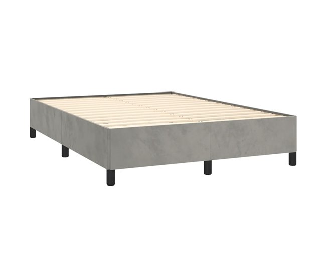Conforama Cama Box Spring Con Colchón Terciopelo Gris Claro 140x200 Cm Diseño De Botones