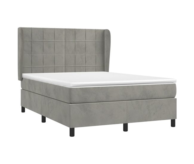 Conforama Cama Box Spring Con Colchón Terciopelo Gris Claro 140x200 Cm Bloques Con Cuadros