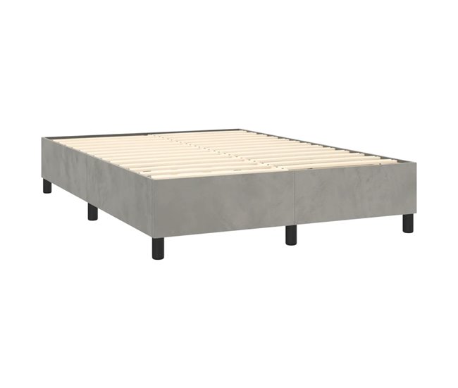 Conforama Cama Box Spring Con Colchón Terciopelo Gris Claro 140x200 Cm Bloques Con Cuadros