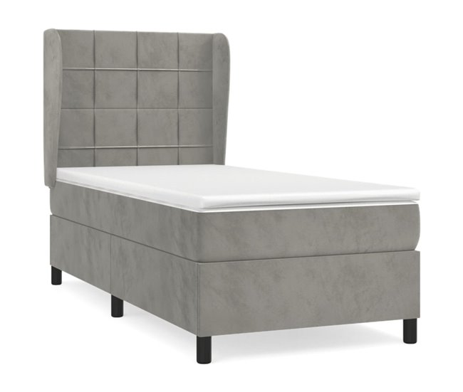 Conforama Cama box spring con colchón terciopelo gris claro 100x200 cm Bloques con cuadros