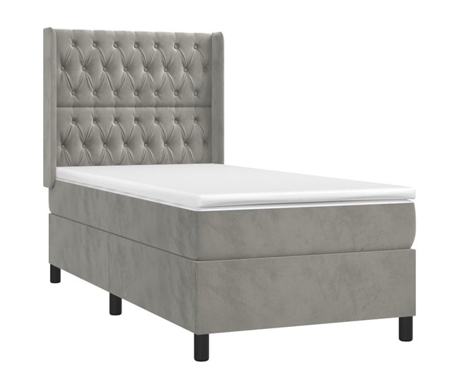 Conforama Cama Box Spring Con Colchón Terciopelo Gris Claro 80x200 Cm Diseño De Botones