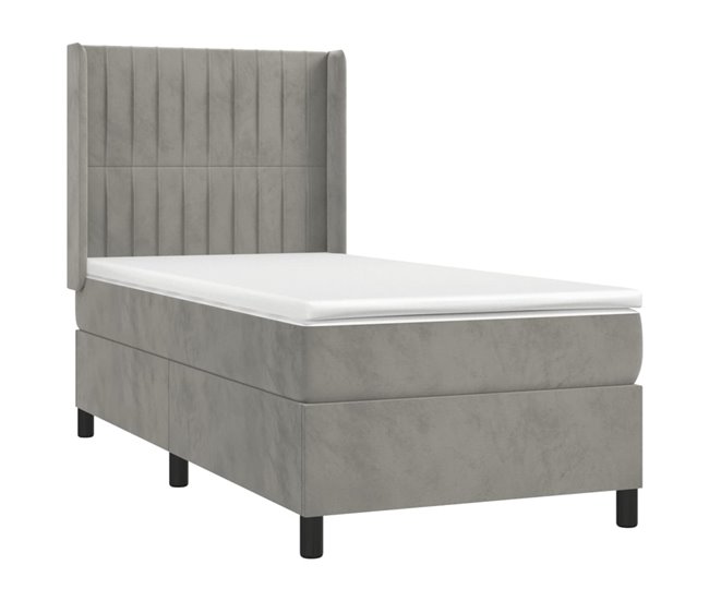 Conforama Cama Box Spring Con Colchón Terciopelo Gris Claro 90x190 Cm Rayas Verticales