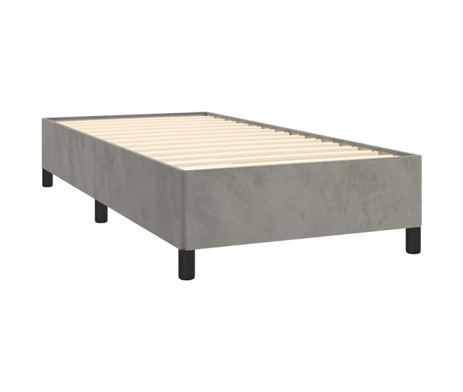 Conforama Cama Box Spring Con Colchón Terciopelo Gris Claro 80x200 Cm Rayas Verticales