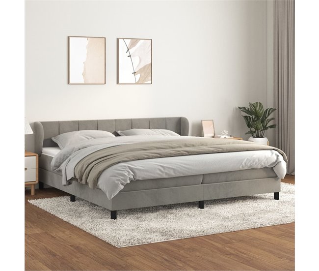 Conforama Cama Box Spring Con Colchón Terciopelo Gris Claro 200x200 Cm Bloques Con Cuadros