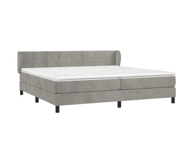 Conforama Cama Box Spring Con Colchón Terciopelo Gris Claro 200x200 Cm Bloques Con Cuadros