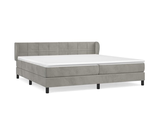 Conforama Cama box spring con colchón terciopelo gris claro 200x200 cm Bloques con cuadros