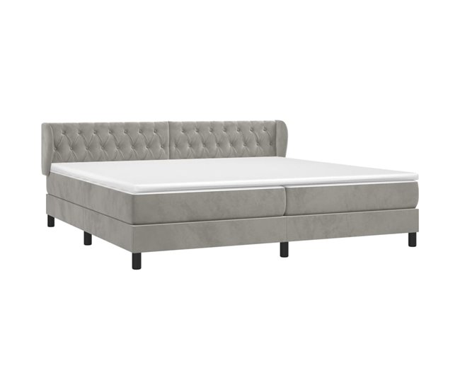 Conforama Cama Box Spring Con Colchón Terciopelo Gris Claro 200x200 Cm Diseño De Botones