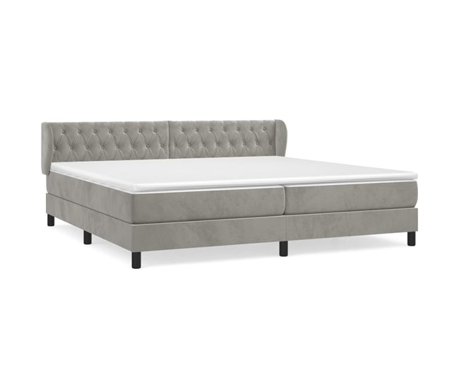 Conforama Cama box spring con colchón terciopelo gris claro 200x200 cm Diseño de botones