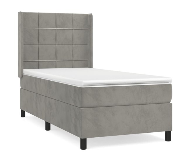 Conforama Cama box spring con colchón terciopelo gris claro 100x200 cm Bloques con cuadros