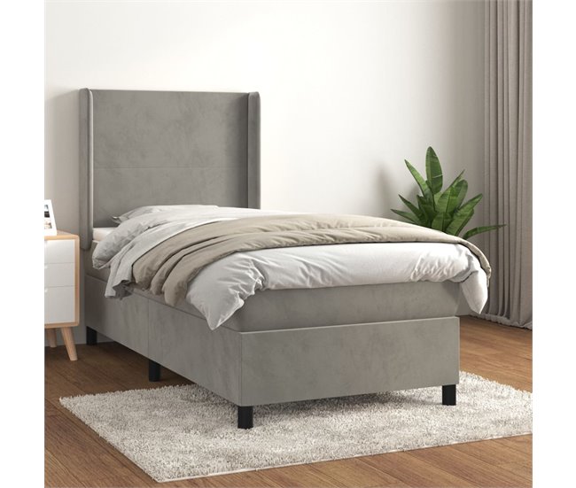 Conforama Cama Box Spring Con Colchón Terciopelo Gris Claro 100x200 Cm Diseño Plano