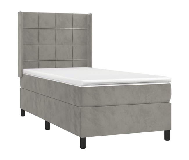 Conforama Cama Box Spring Con Colchón Terciopelo Gris Claro 90x190 Cm Bloques Con Cuadros