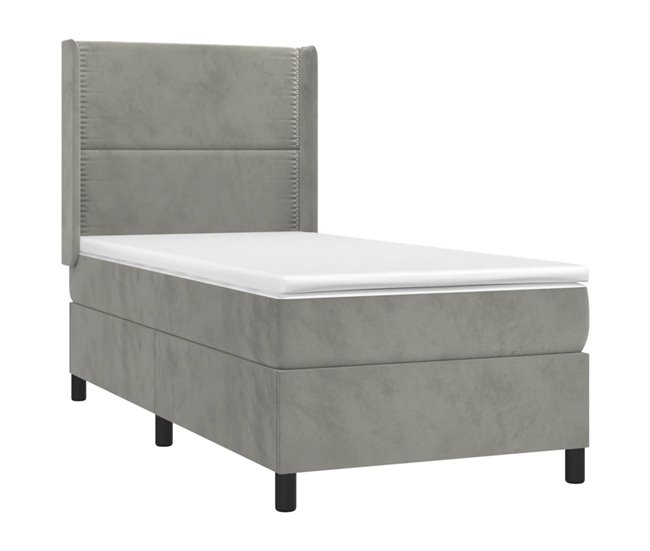 Conforama Cama Box Spring Con Colchón Terciopelo Gris Claro 100x200 Cm Liso Con Clavos