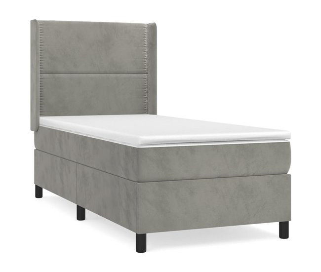 Conforama Cama box spring con colchón terciopelo gris claro 100x200 cm Liso con clavos