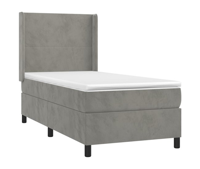 Conforama Cama Box Spring Con Colchón Terciopelo Gris Claro 80x200 Cm Diseño Plano