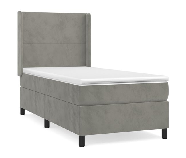 Conforama Cama box spring con colchón terciopelo gris claro 80x200 cm Diseño plano