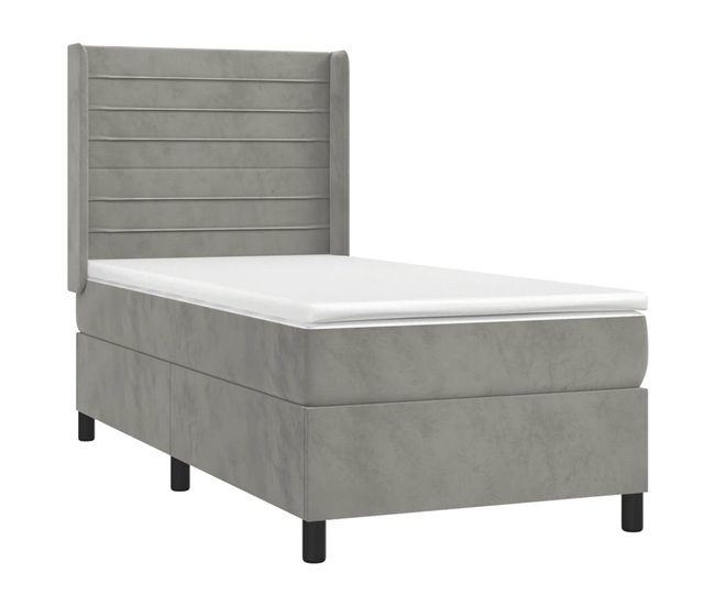 Conforama Cama Box Spring Con Colchón Terciopelo Gris Claro 80x200 Cm Rayas Horizontales