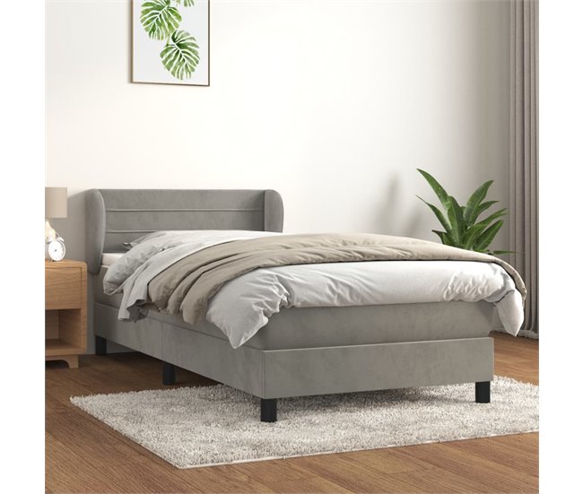 Conforama Cama Box Spring Con Colchón Terciopelo Gris Claro 100x200 Cm Rayas Horizontales