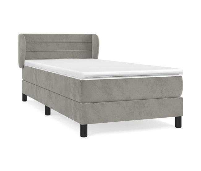 Conforama Cama box spring con colchón terciopelo gris claro 100x200 cm Rayas horizontales