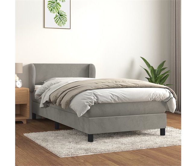 Conforama Cama Box Spring Con Colchón Terciopelo Gris Claro 90x190 Cm Diseño Plano