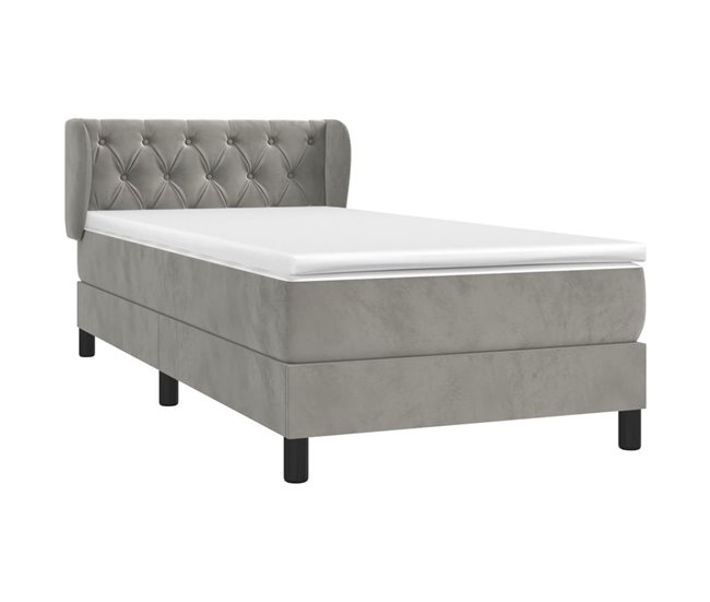 Conforama Cama Box Spring Con Colchón Terciopelo Gris Claro 80x200 Cm Diseño De Botones