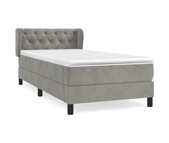 Conforama Cama box spring con colchón terciopelo gris claro 80x200 cm Diseño de botones