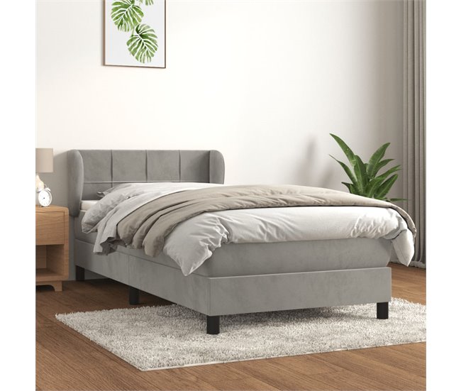 Conforama Cama Box Spring Con Colchón Terciopelo Gris Claro 80x200 Cm Bloques Con Cuadros