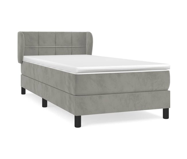 Conforama Cama box spring con colchón terciopelo gris claro 80x200 cm Bloques con cuadros
