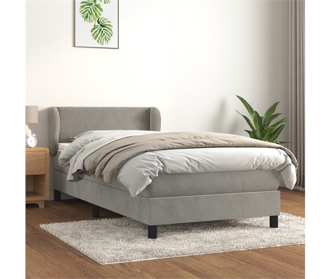 Conforama Cama Box Spring Con Colchón Terciopelo Gris Claro 80x200 Cm Liso Con Clavos