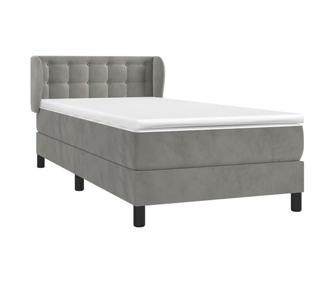 Conforama Cama Box Spring Con Colchón Terciopelo Gris Claro 80x200 Cm Botones