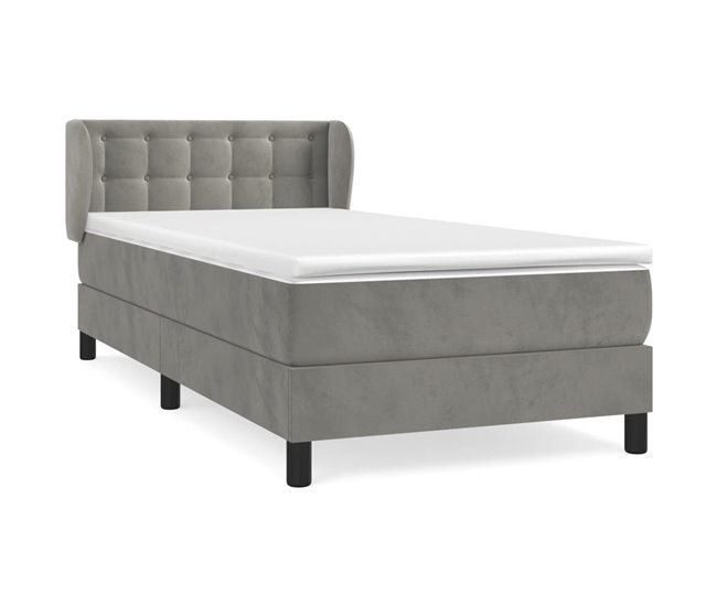 Conforama Cama box spring con colchón terciopelo gris claro 80x200 cm Botones